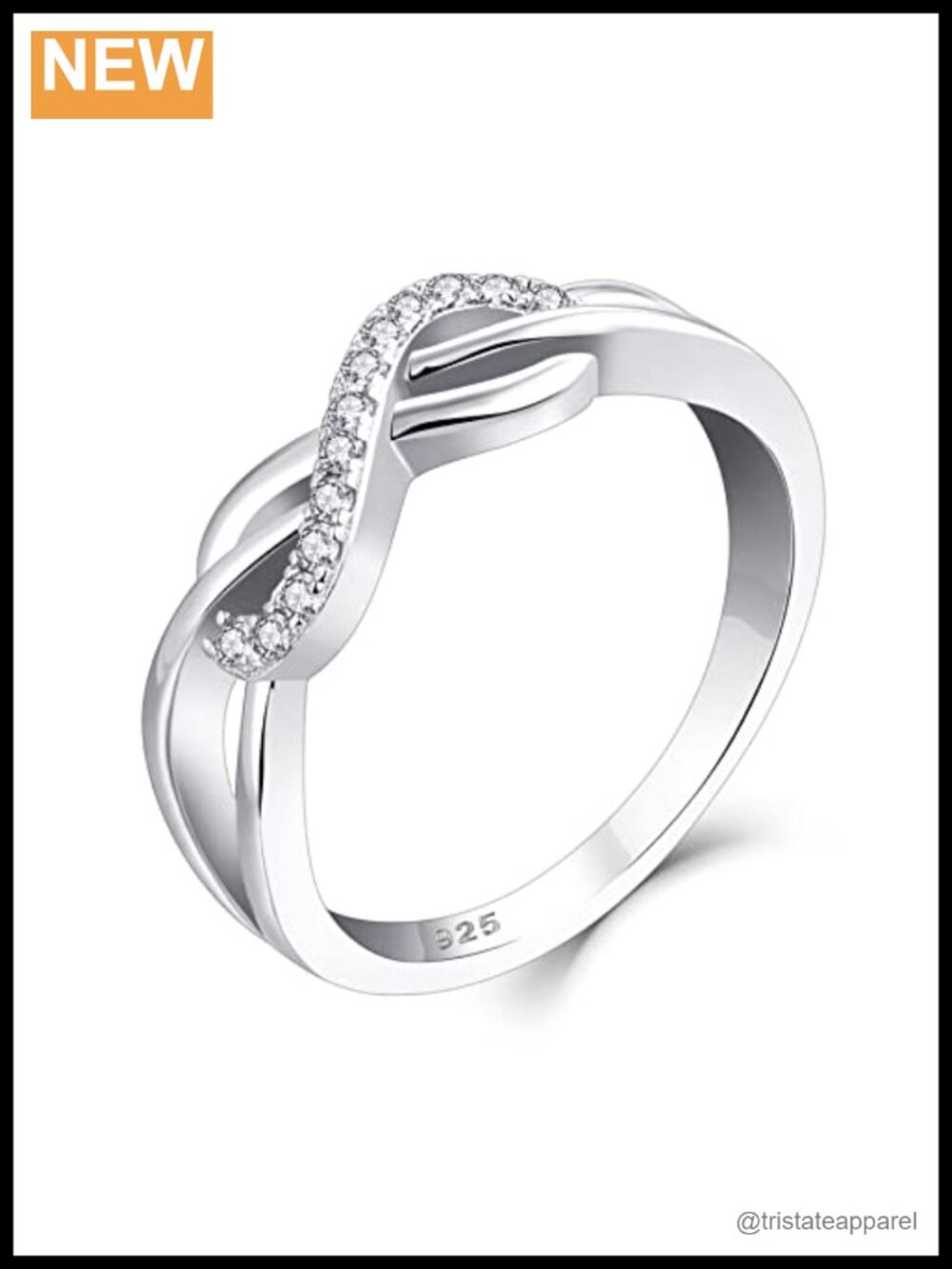 925 Sterling Silver Infinity Promise Ring White Gold Plated Cubic Zirconia